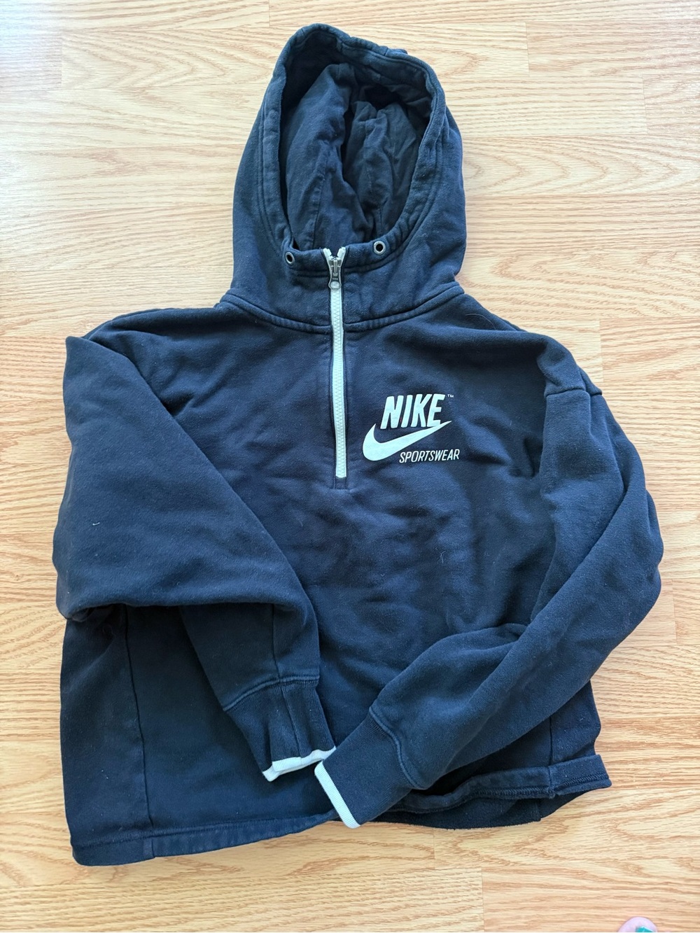 Nike Black Half-Zip Hooded Pullover with White Logo